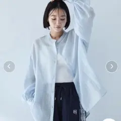 新品未使用　シアーボリュームスリーブバンドカラー長袖シャツ
