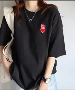 NYハート刺繍 ブラック Tシャツ オーバーサイズ