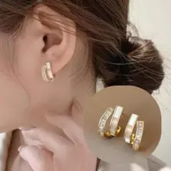 ストーン ホワイト ライン ゴールド ピアス ジルコニア サージカルステンレス