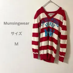 Munsingwear マンシングウェア 赤白ストライプ Vネックセーター