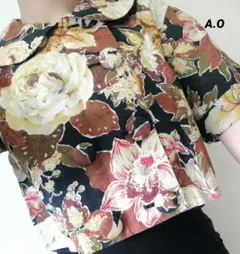 アツキオオニシ ジャケット 半袖 A.O. 花柄 昭和レトロ 麻