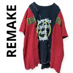 Ｆ★ドッキングＴシャツ【ブラックレッド赤】古着リメイク