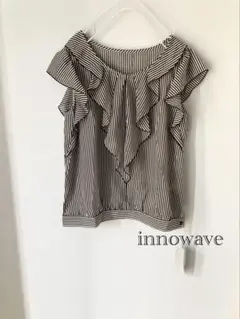 未使用 タグ付 innowave ストライプ フリル ノースリーブ Mサイズ