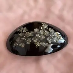 フランス製 花装飾 バレッタ 黒色