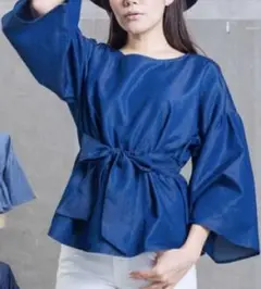 【デニムウエストリボンペプラムブラウス❤︎HAPTIC