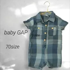 babyGapベビーギャップデニム風半袖チェックロンパース７０柔らかい