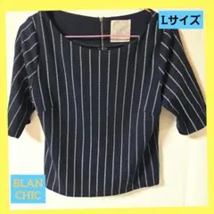美品 BLAN CHIC ブランシック ストライプ柄 五分袖 Lサイズ
