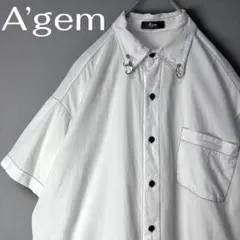 Agem エージェム ステッチデザイン オーバーサイズシャツ 丸カン 白