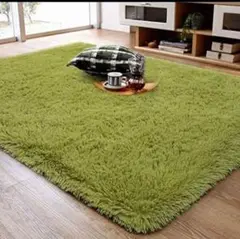 ふわふわ ラグ カーペット 120＊200 グリーン 洗濯可 滑り止め付き