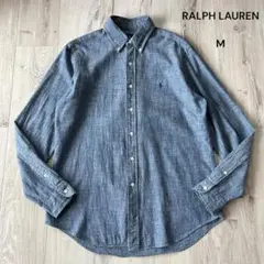 【美品】ラルフローレン 長袖 ダンガリーシャツ シャンブレー ボタンダウン青M