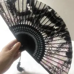 京扇子　錦古堂 夜桜 蝶 シルバーラメ