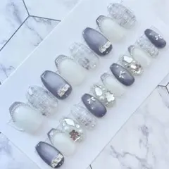2371.（全サイズ現品販売）マグネット♡ミラー×ツイードネイルチップ