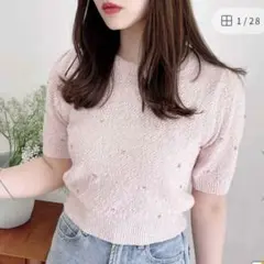 【INGNI】イング ビジュー付ブークレニット ピンク M