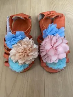 花びら付きかわいいサンダル☆15cm☆オレンジ色