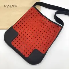 【極美品】ロエベ ハンドバッグ アナグラム パンチング レザー オレンジ系 黒