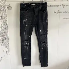 ZARA ブラックデニムパンツ ダメージ加工