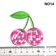NO14 ディスコさくらんぼ　アイロン接着　刺繍ワッペン　パッチ