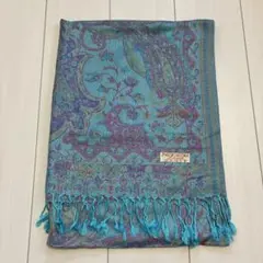 未使用美品！PASHMINA カシミヤ 100% 総柄 ストール ターコイズ