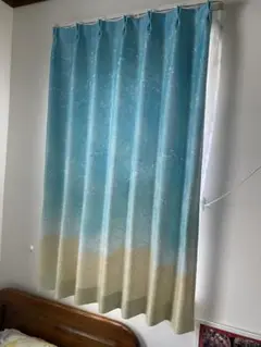 遮光カーテン　ビーチ　魚　砂浜　留めベルト　部屋に海辺の景色広がる♪