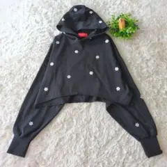 repipi armario クロップドスウェット パーカー　ブラック　花刺繍
