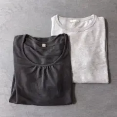 グレーとブラックの半袖トップス、2枚セット