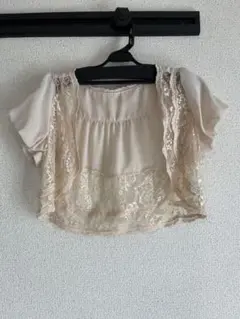 ベージュ レース カーディガン 半袖
