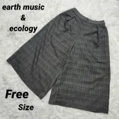 earth music チェック柄ワイドパンツ F 裏地付