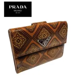 極美品★希少デザイン PRADA プラダ 二つ折り財布 タイル柄