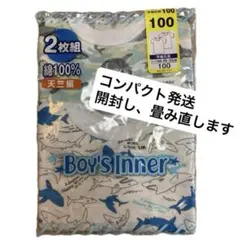 キッズ　インナー　肌着　半袖　丸首　天竺編　恐竜　綿　2枚組　男の子用　100