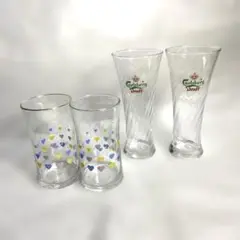 昭和レトロ　Carlsberg ハート模様ビールグラス ２種類4個セット