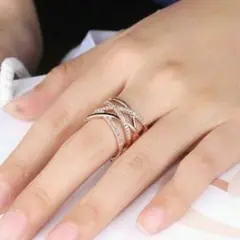 g37☆編みデザインリング☆指輪☆フリーサイズ☆ピンクゴールド R55
