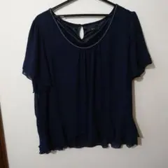 ネイビー フリル裾 半袖シャツ