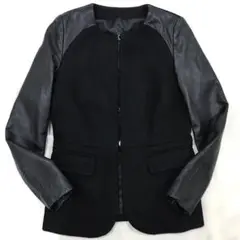 NEIL BARRETT レザー切替 袖革 ノーカラージャケット 黒 イタリア製