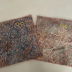 パッチワークキルト　ハンドメイド　ふくろう　クッションカバー