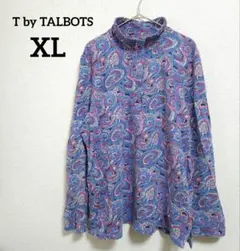 T by TALBOTS 【XL】 ペイズリー柄襟付きトップス 長袖 ブルー