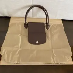 ベージュ ナイロン レザートートバッグ