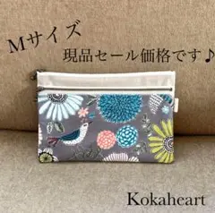 現品セール☆Mサイズ☆母子手帳&お薬手帳☆ダブルファスナーポーチ☆北欧☆花と鳥