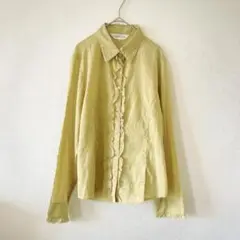 美品 シンプルライフ 長袖シャツ フリル 薄手 透け感 ストレッチ 4649