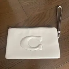 コーチ　ホワイトレザー Cロゴ　ポーチ　リストレット