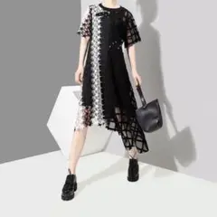 【SALE】ワンピース　星柄　アシンメトリー　シースルー 韓国系