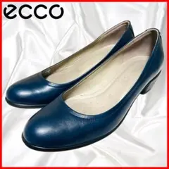 【ecco】美品エコー プレーントゥ コンフォート 軽量 幅広 レザー 紺