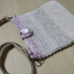 【本日限定セール】手編みスマホショルダー　 ピンク　クリーム