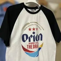オリオンビール・ラグラン袖・プリントTシャツ・白黒・Lサイズ