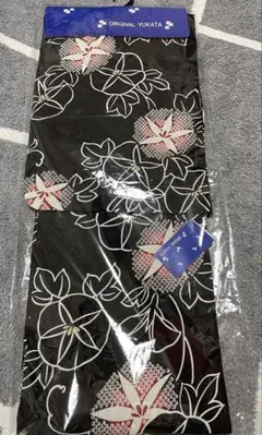 浴衣　黒　朝顔　タグ付き未使用