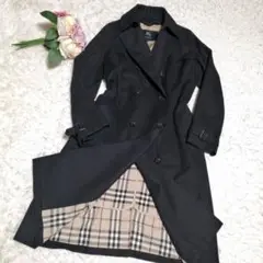極美品 L バーバリー ロングトレンチコート ノバチェックライナー ブラック