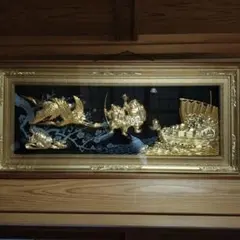 松庵 純金 純銀 鍍金 天女 招副 インテリア アンティーク 松庵作 純金純銀 扇子 ガラス額 虎 寅 額サイズ51×60.5m 美術品