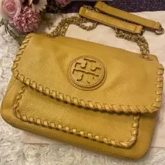 トリーバーチ ショルダーバッグ ビッグロゴ チェーン フラップ イエロー