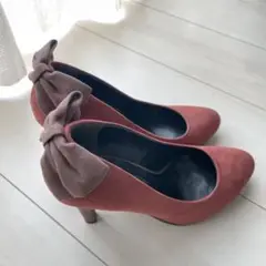 美品❗️フェミニンカフェ♡ スエード パンプスバックリボン 23.5cm 秋冬