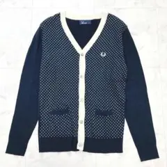 FRED PERRY フレッドペリー Ｖネックカーディガン ドット 水玉 刺繍M