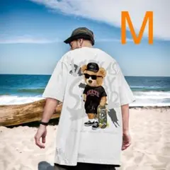 ビック　Ｔシャツ　ストリート　韓国　ヒップホップ　クマ　白　プリント